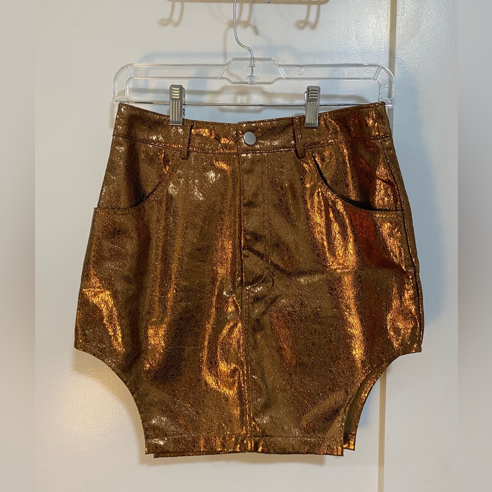 Boohoo NWT Metallic Copper Cut Out Mini Skirt